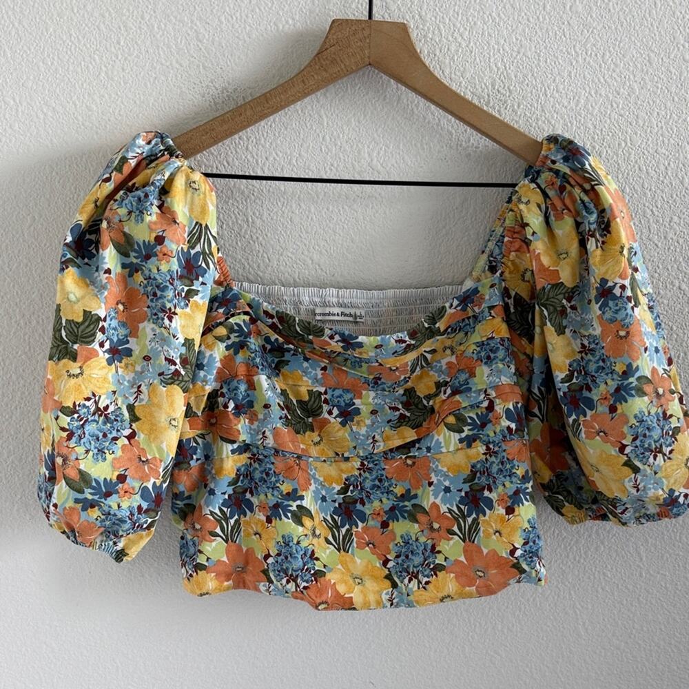 Abercrombie & Fitch Floral Puff Sleeve Blouse Back Smocking Large